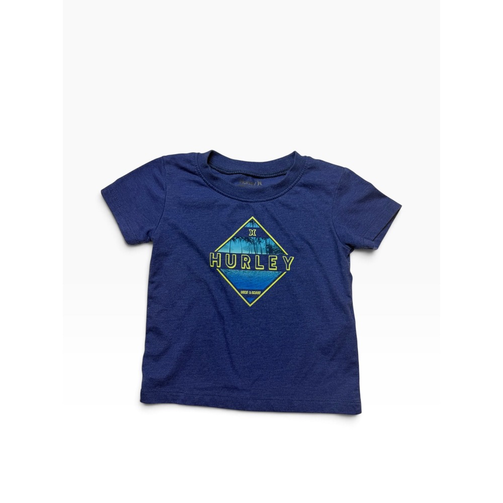 Hurley Boys Navy Blue Graphic Surf Logo T-Shirt 24M Heathered Short Sleeve Tee